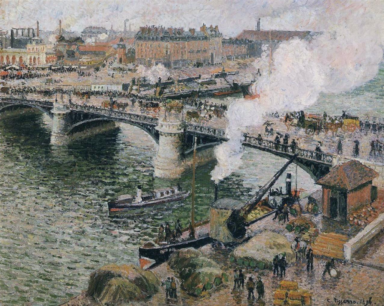Pont Boieldieu in Rouen, Rainy Weather [Camille Pissarro] | Sartle 