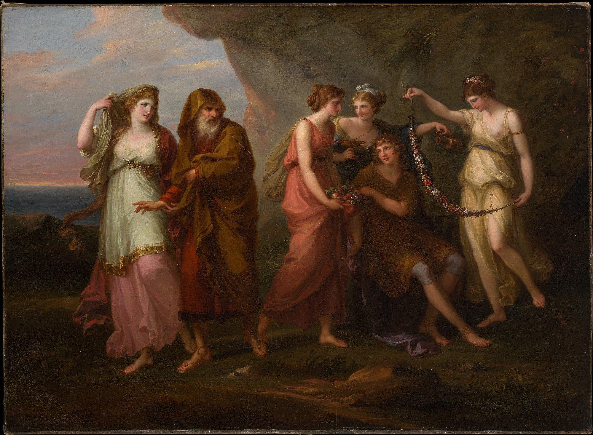 【ラプンツェル様用】NAUMACHIA / Callous Kagathos Telemachus and the Nymphs of Calypso [Angelica Kauffman] | Sartle
